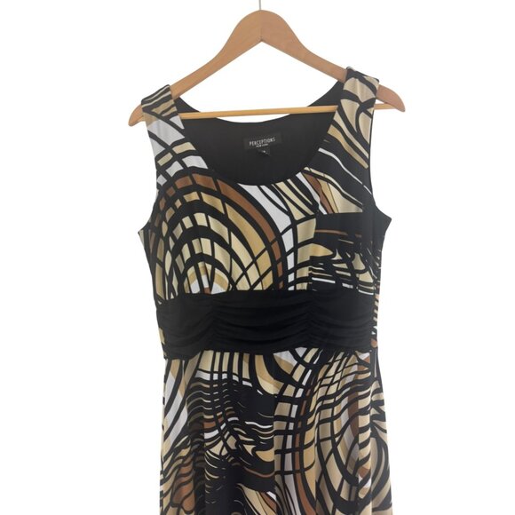 Perceptions Black Brown Abstract Print Midi Maxi Dress Size 14 Fall Sleeveless - Picture 2 of 9
